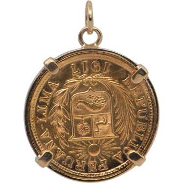 21.6K Gold 1917 1 Libra (Peru) Coin Pendant - image 1