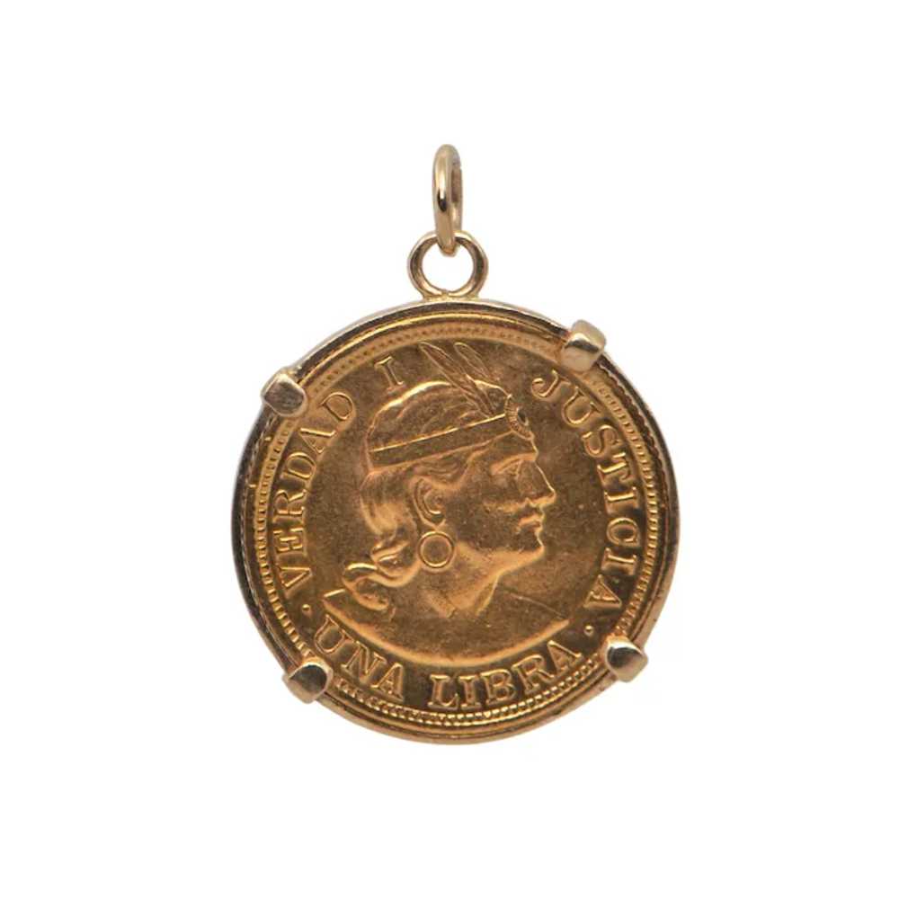 21.6K Gold 1917 1 Libra (Peru) Coin Pendant - image 2
