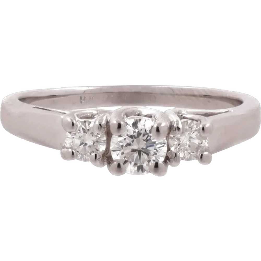 3-Stone Diamond Ring Band 14K White Gold 0.66 CTW… - image 1