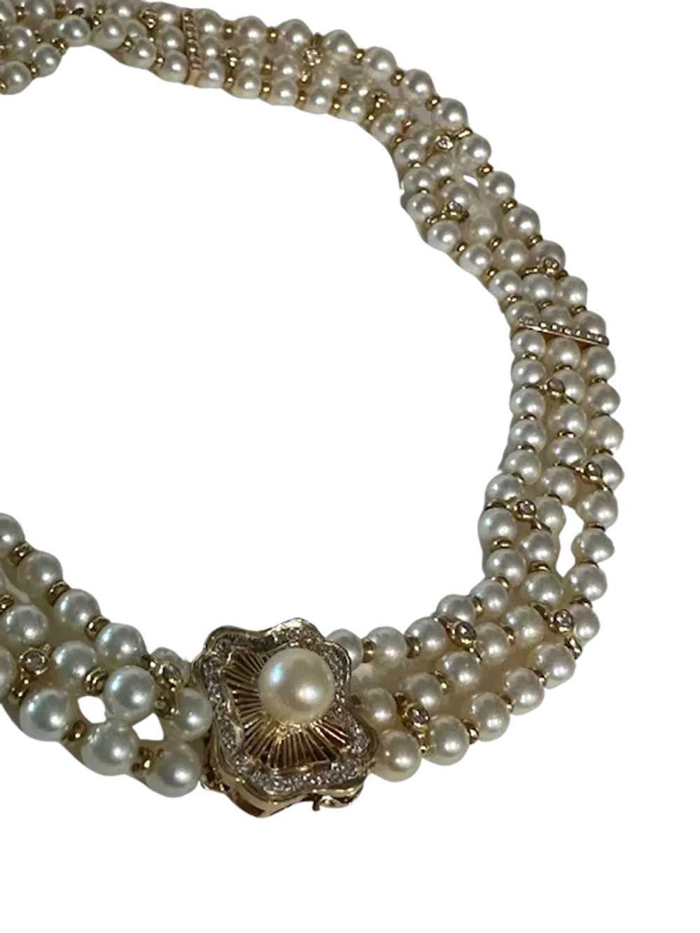 14K YG Pearl and Diamond Multi-Strand Necklace - image 10