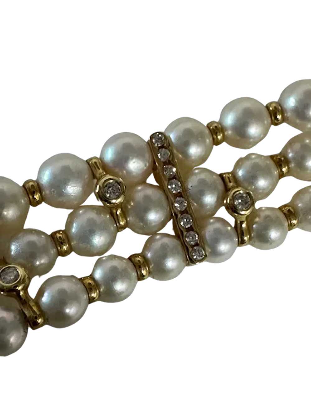 14K YG Pearl and Diamond Multi-Strand Necklace - image 11