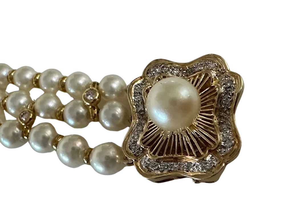 14K YG Pearl and Diamond Multi-Strand Necklace - image 12