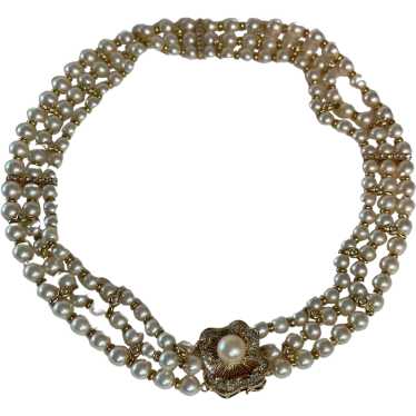 14K YG Pearl and Diamond Multi-Strand Necklace - image 1