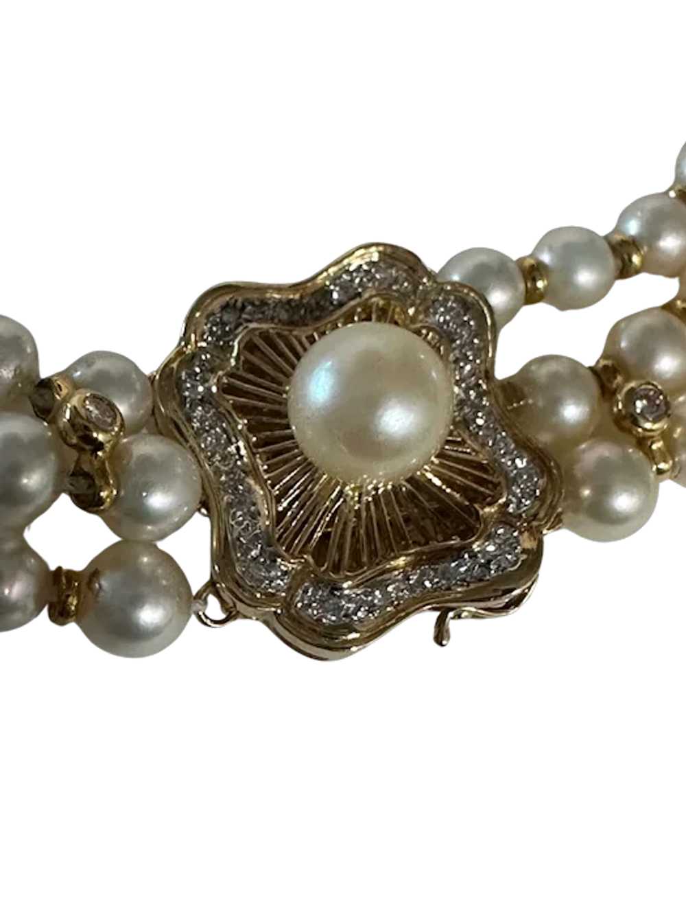 14K YG Pearl and Diamond Multi-Strand Necklace - image 2