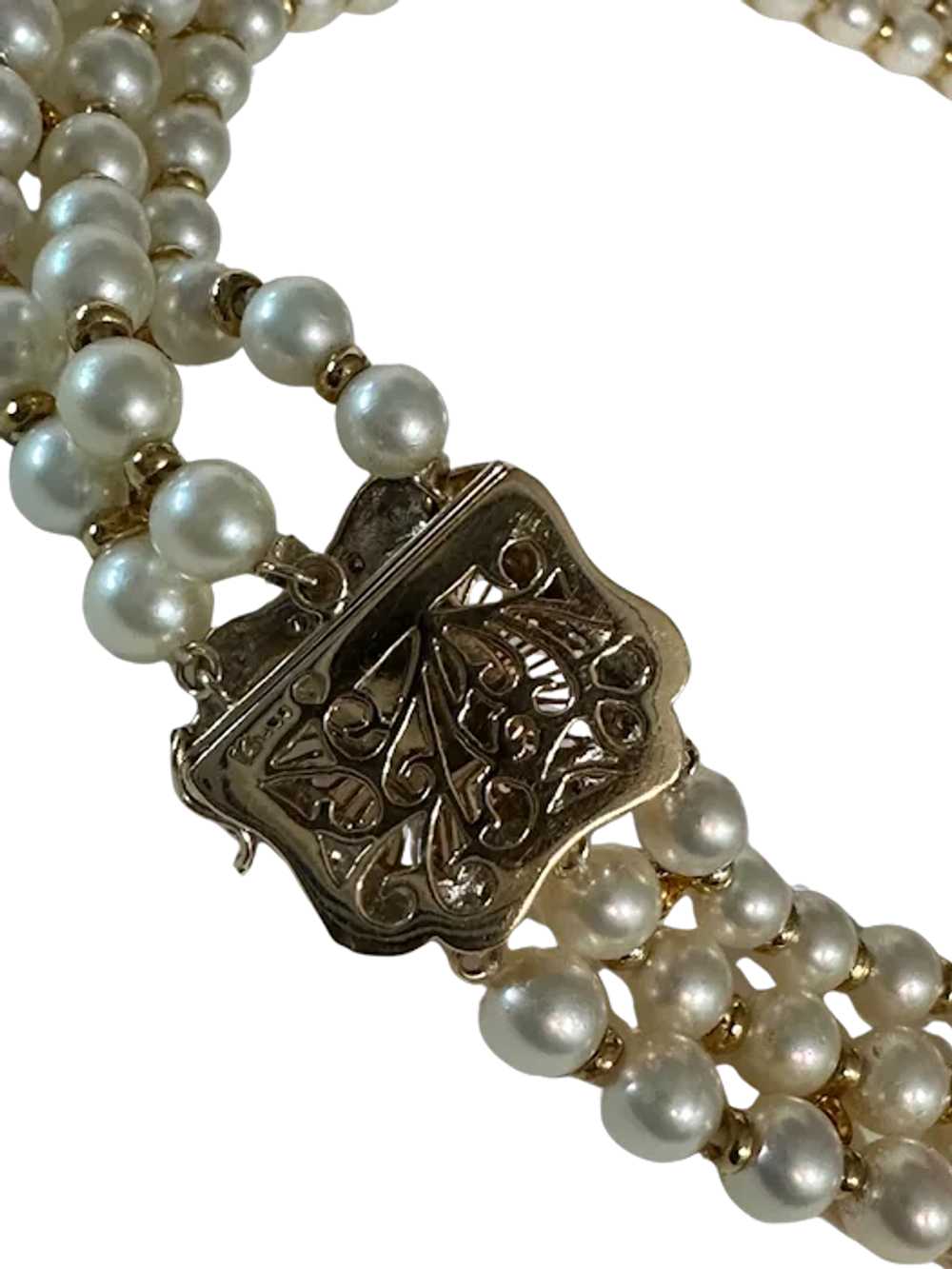 14K YG Pearl and Diamond Multi-Strand Necklace - image 4
