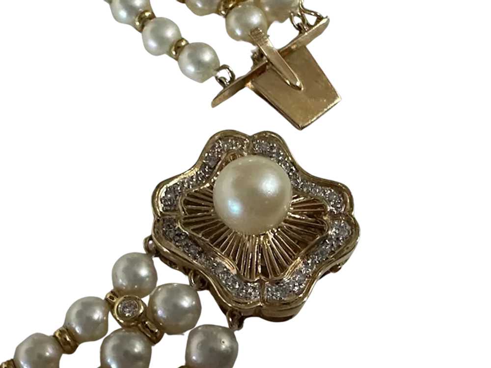 14K YG Pearl and Diamond Multi-Strand Necklace - image 5