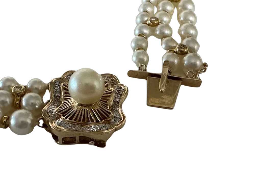14K YG Pearl and Diamond Multi-Strand Necklace - image 9
