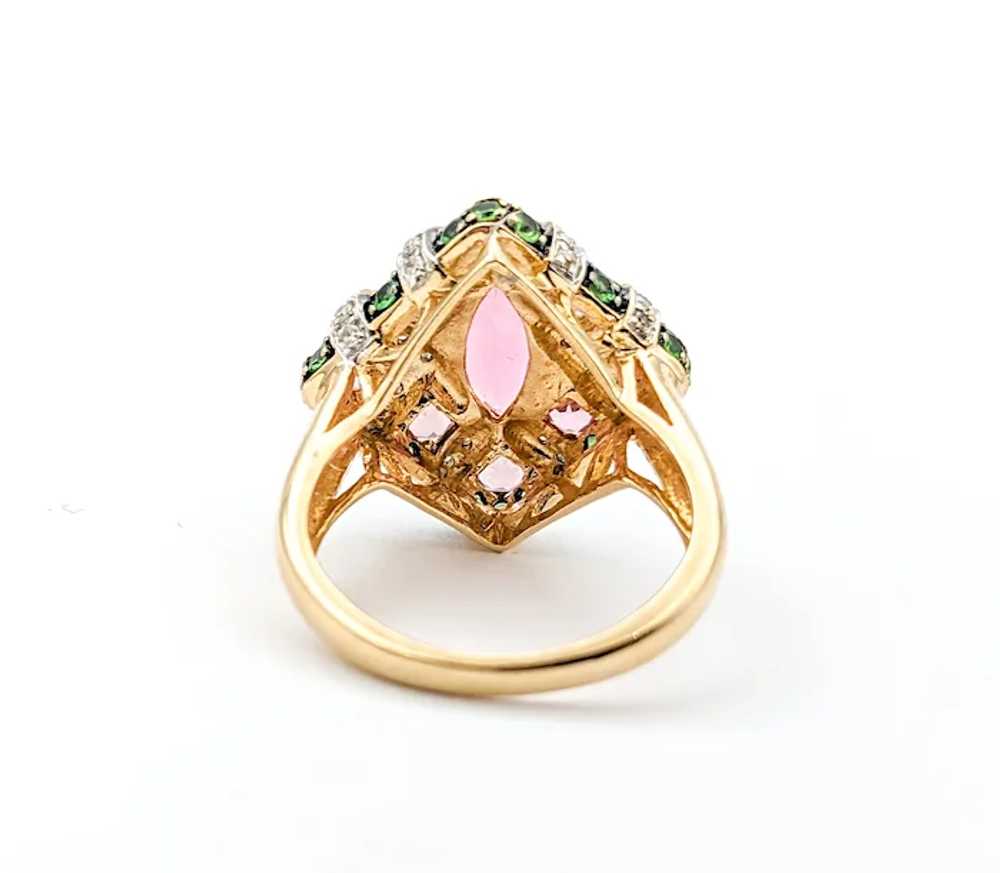 Pink Tourmaline & Diamonds & Tsavorite Garnet Rin… - image 10