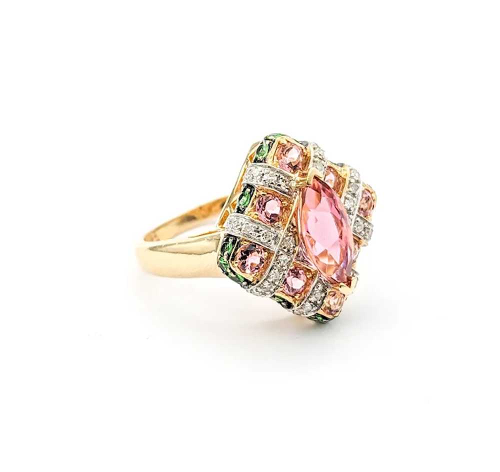 Pink Tourmaline & Diamonds & Tsavorite Garnet Rin… - image 5