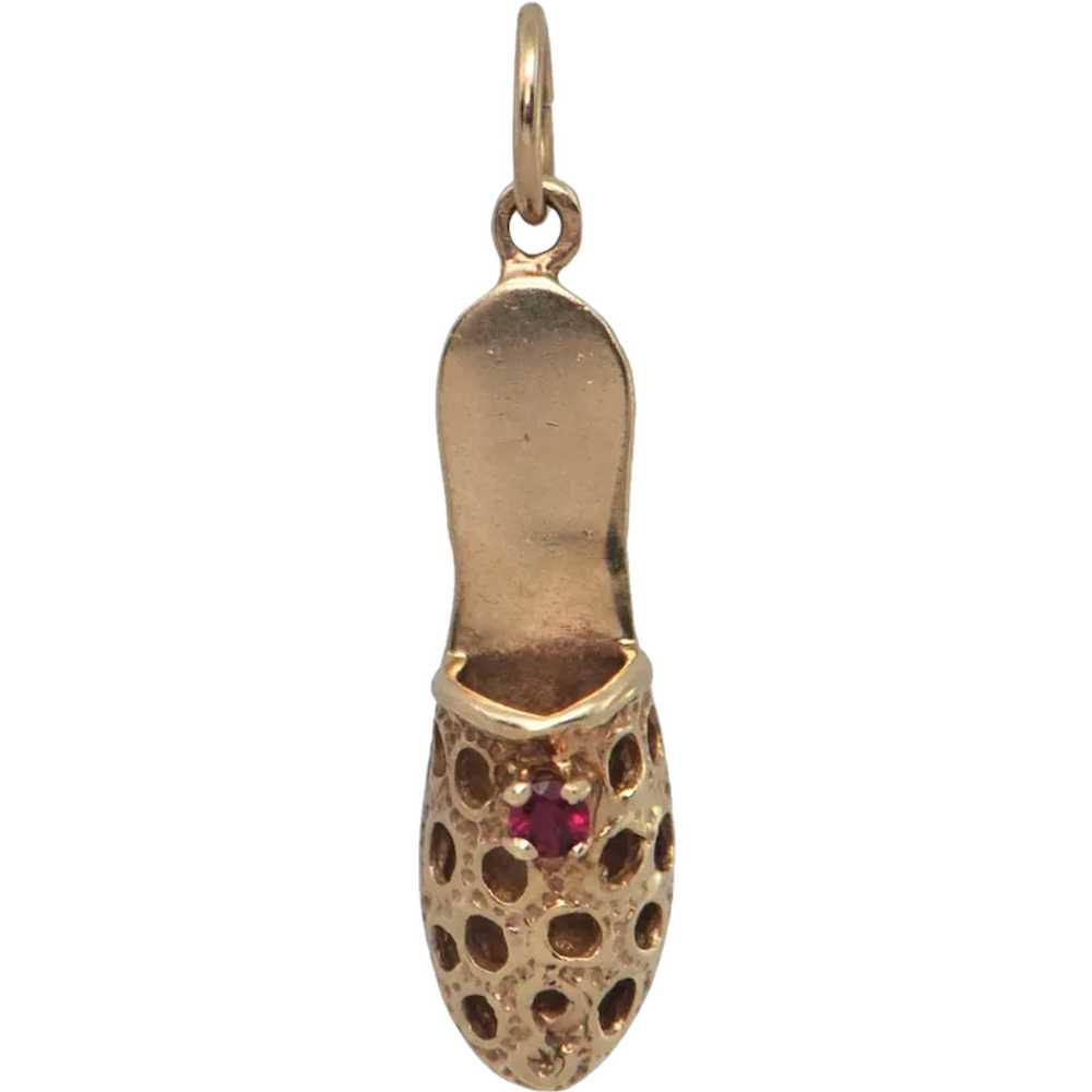 Vintage 10K Gold and Ruby Slipper Charm - image 1