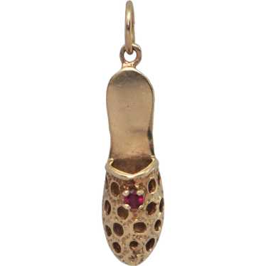 Vintage 10K Gold and Ruby Slipper Charm - image 1