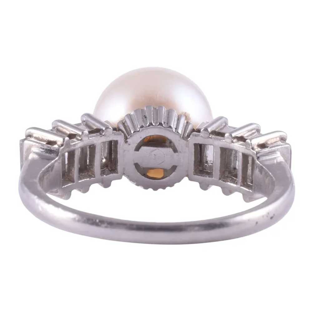 Akoya Pearl & Baguette Diamond Platinum Ring - image 5