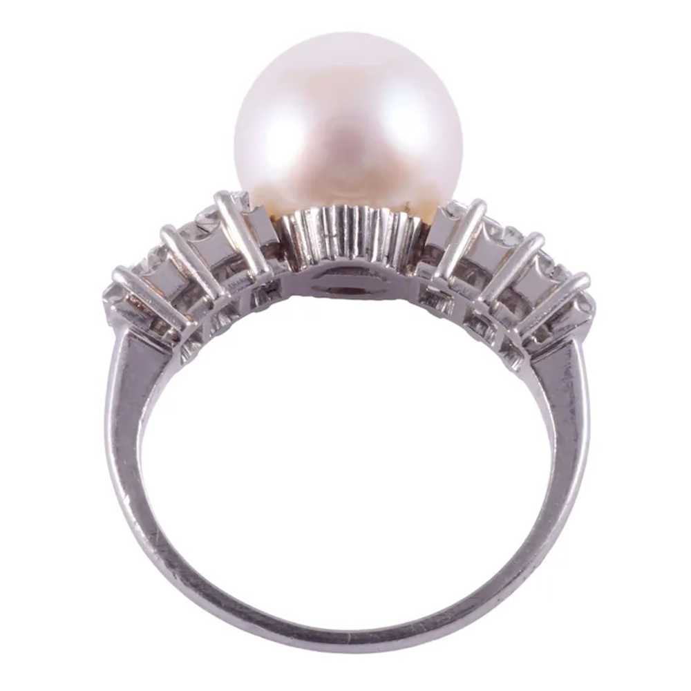 Akoya Pearl & Baguette Diamond Platinum Ring - image 6