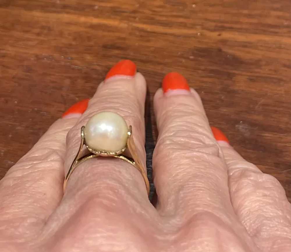 18k Yellow Gold 10mm Pearl Ring - image 3