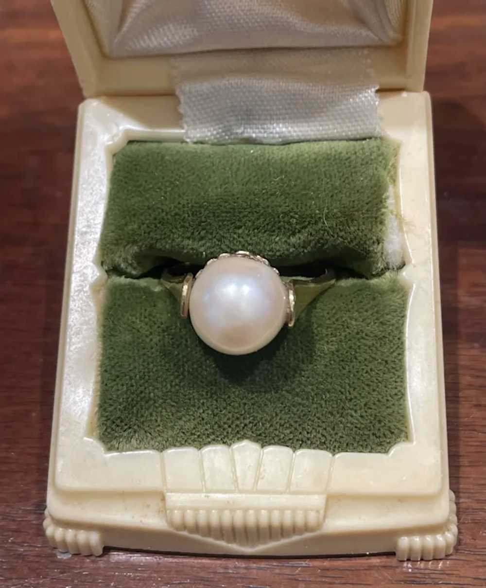 18k Yellow Gold 10mm Pearl Ring - image 4