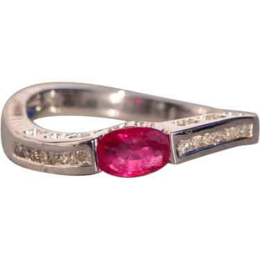Waved Natural Ruby and Natural Diamond Ring in Whi