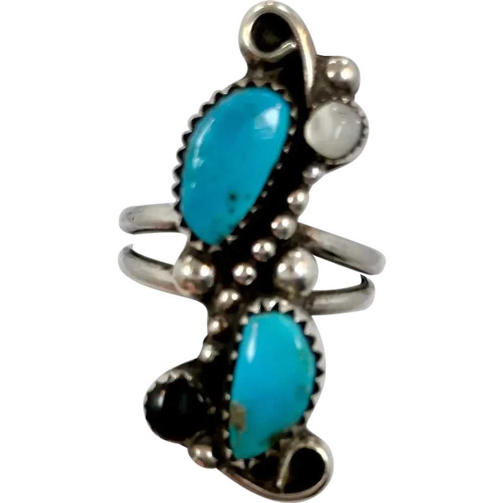 Turquoise Ring, Native American, Navajo, Black On… - image 1