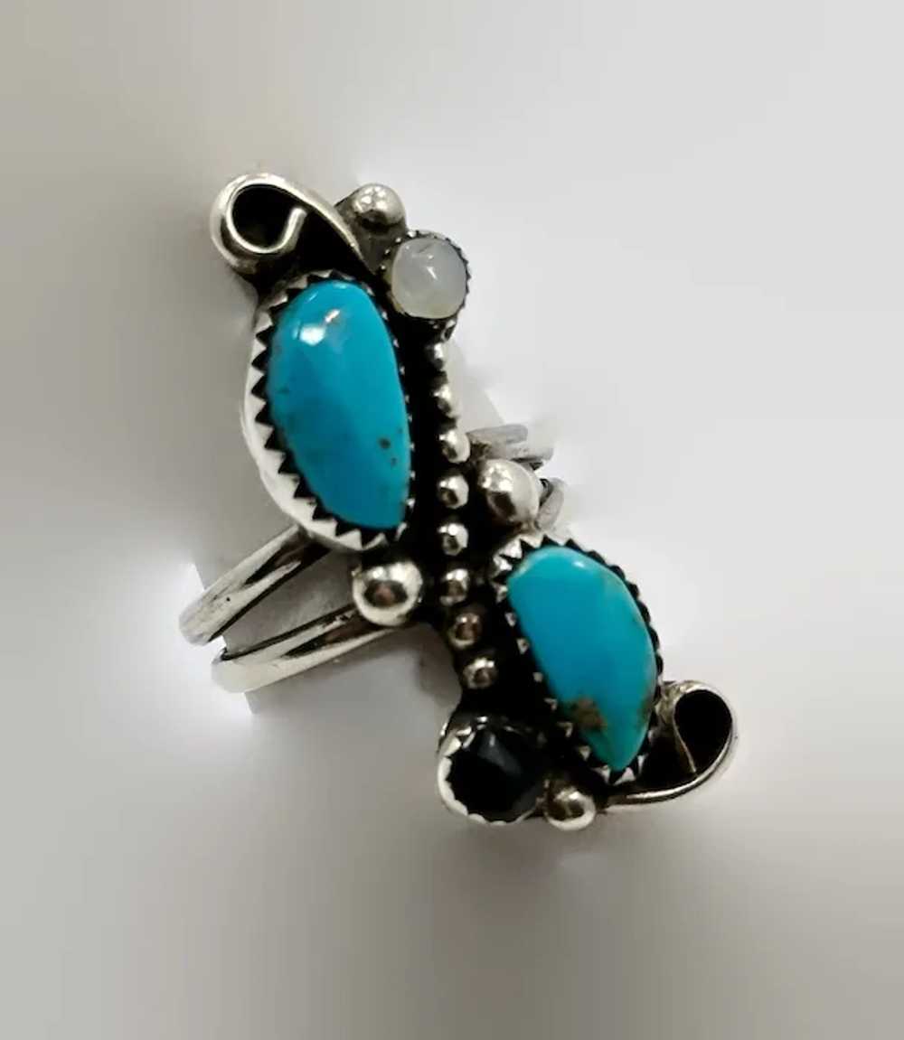 Turquoise Ring, Native American, Navajo, Black On… - image 2