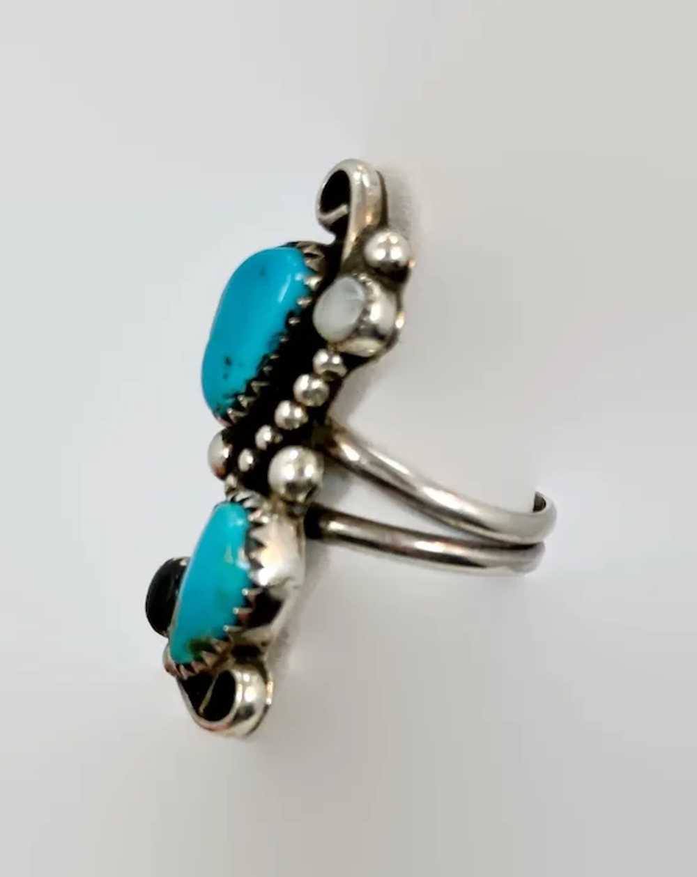 Turquoise Ring, Native American, Navajo, Black On… - image 3
