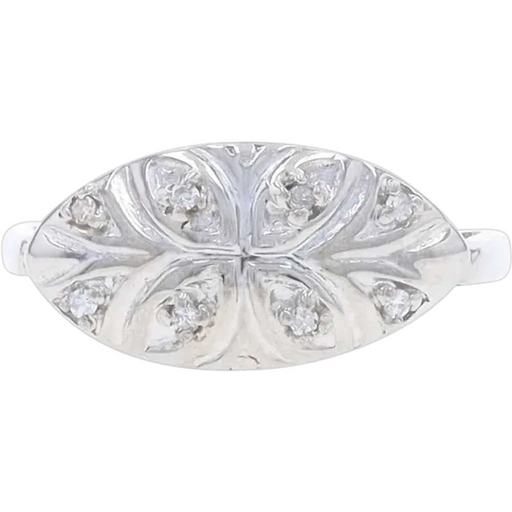 White Gold Diamond Vintage Cluster Ring - 14k Sin… - image 1