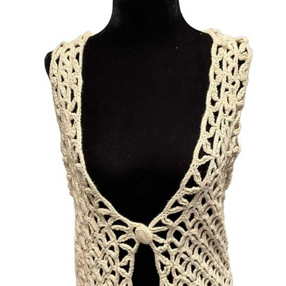Vintage Hand Knit Crochet Knit Tie-Front Sleevele… - image 2