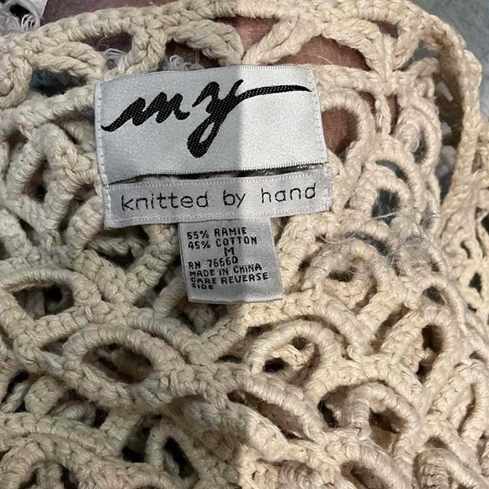 Vintage Hand Knit Crochet Knit Tie-Front Sleevele… - image 8