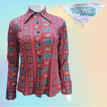 VTG 70's Polyester SULTRA Multi Color Multi Patte… - image 1