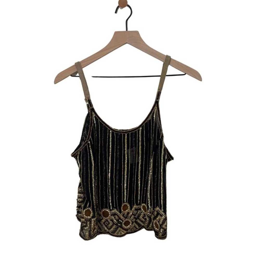 Vintage Sheer Tank Top with Sequin and Beads Sued… - image 4