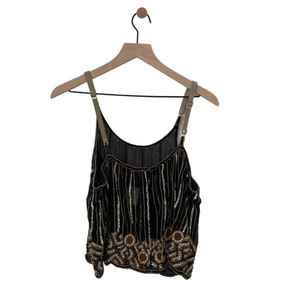 Vintage Sheer Tank Top with Sequin and Beads Sued… - image 5