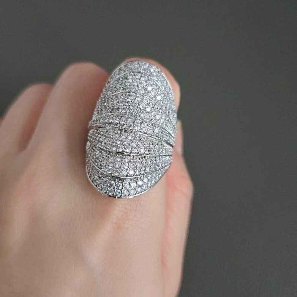 Huge Bold CZ White Gold Oval Cut Away Cocktail Ri… - image 1