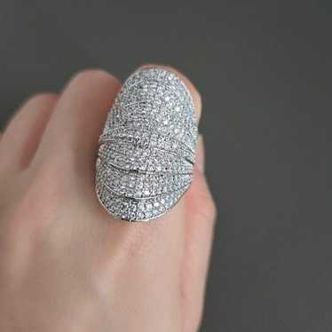 Huge Bold CZ White Gold Oval Cut Away Cocktail Ri… - image 1