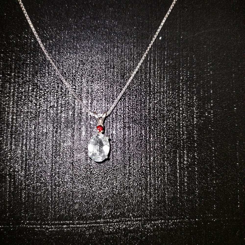 Necklace sterling silver with aquamarine and red … - image 1