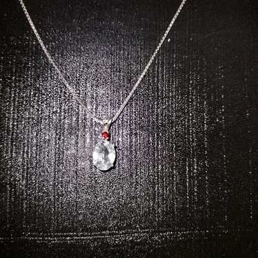 Necklace sterling silver with aquamarine and red … - image 1