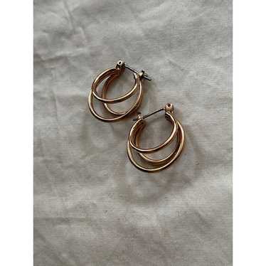 Vintage Gold Tone Triple Hoop Pierced Earrings - image 1