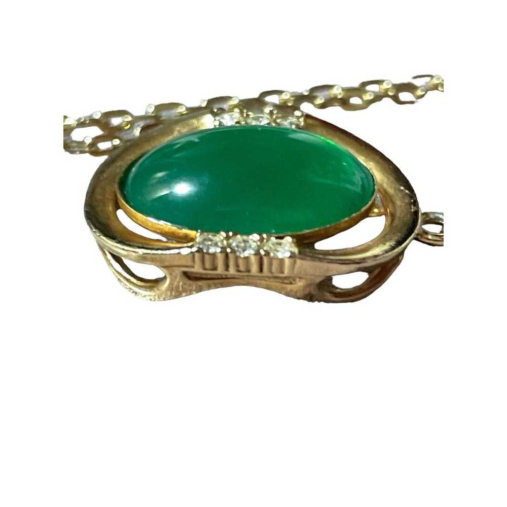 Vintage Sarah Cov Necklace Gold Tone Oval Green A… - image 5