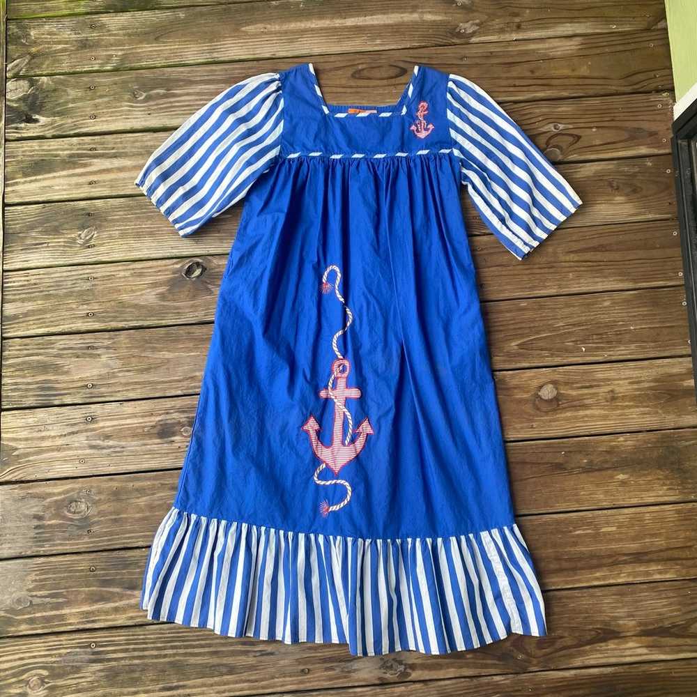VTG Nautical Anchor and Stripes House Dress - image 1