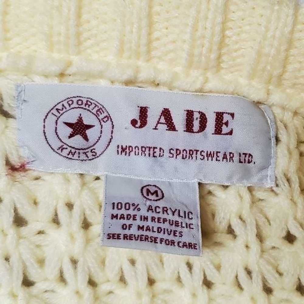 Vintage 1970s Jade Butter Yellow Cable Knit Crew … - image 10