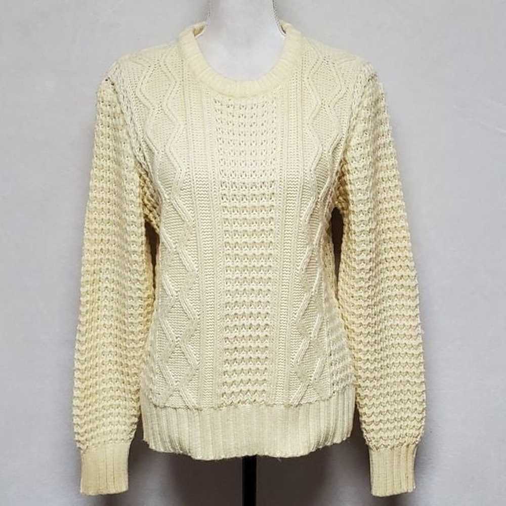 Vintage 1970s Jade Butter Yellow Cable Knit Crew … - image 2