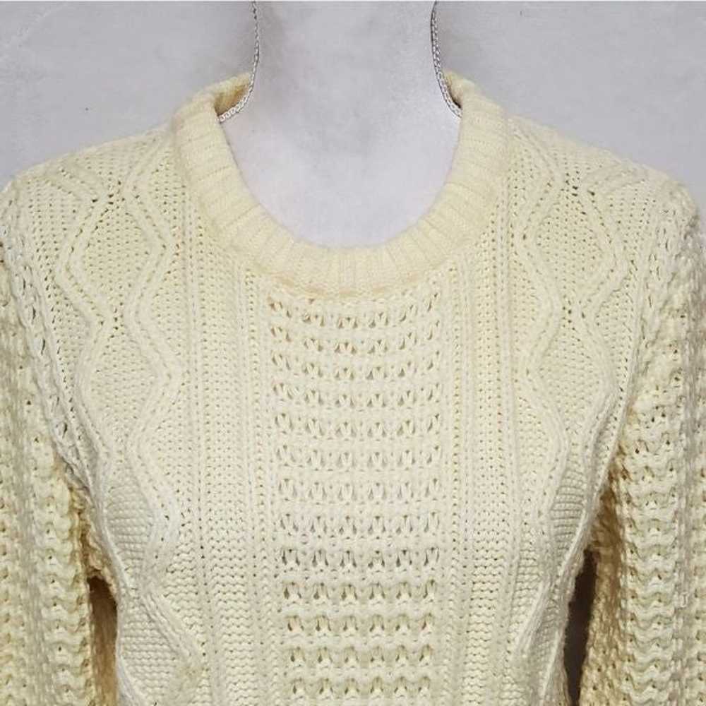 Vintage 1970s Jade Butter Yellow Cable Knit Crew … - image 3