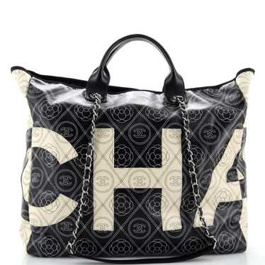 CHANEL Logo Camellia Shopping Tote Printed Coated 