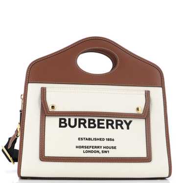 Burberry Logo Pocket Tote Canvas with Leather Smal