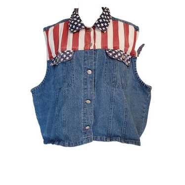 Vintage 90s Quizz Jeans American Flag Denim Vest … - image 1