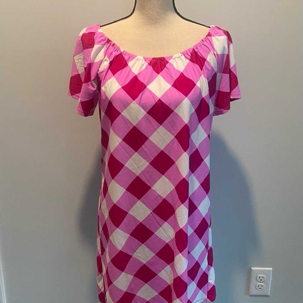 Jude Connally Pink Gingham Check Plaid Shift Dres… - image 1