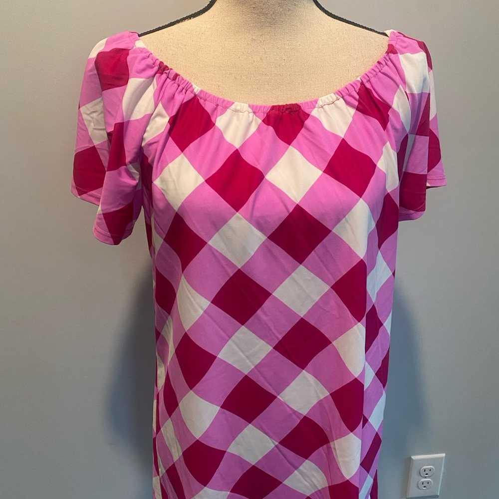 Jude Connally Pink Gingham Check Plaid Shift Dres… - image 2