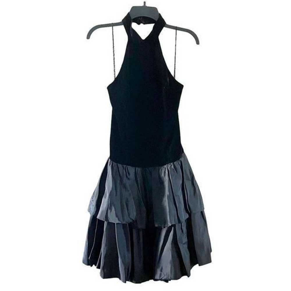 Vintage Black Velvet Taffeta Halter Neck Dress - image 1