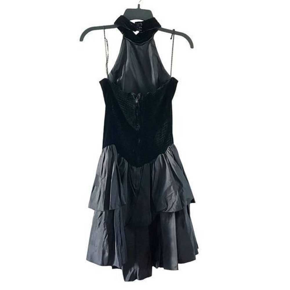Vintage Black Velvet Taffeta Halter Neck Dress - image 2