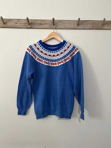 Designer Blue Fair Isle Knit Sweater Sweatshirt