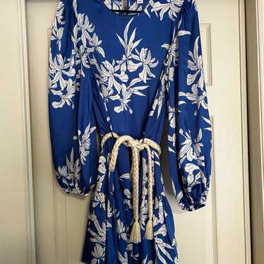 Alexis Royal Blue Mini Dress Floral Print Rope Bel