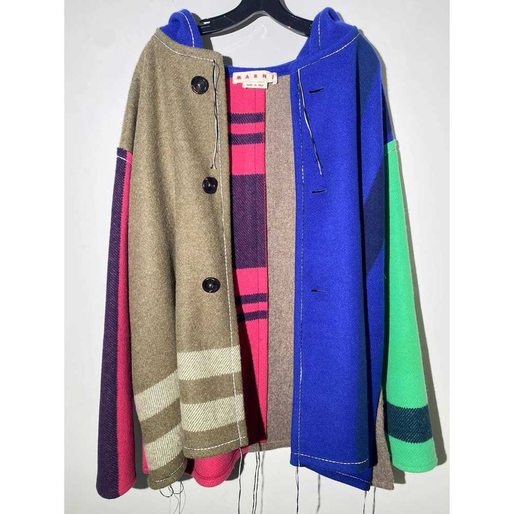 Marni $2.5k Hooded patchwork wool fringe coat - image 3