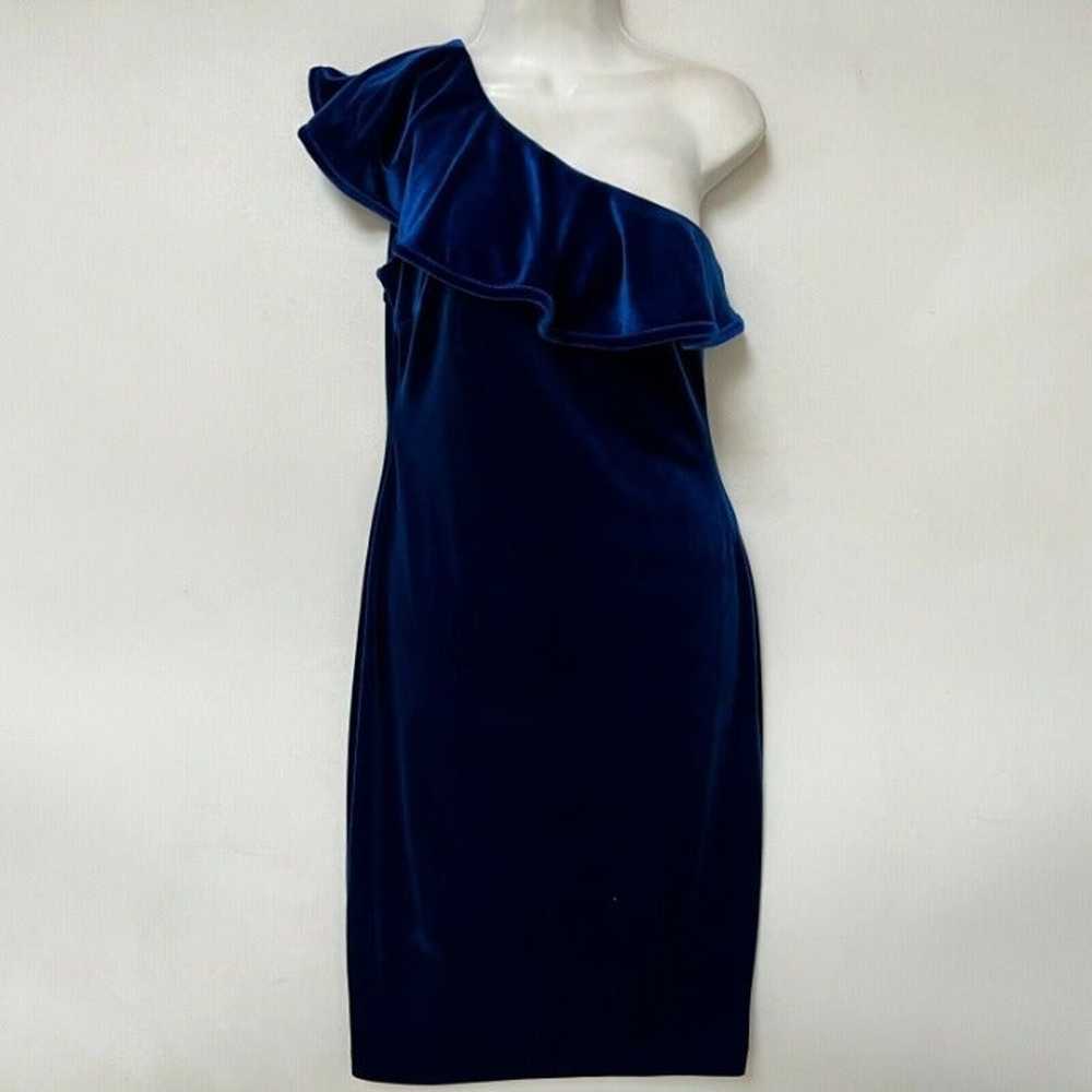 Calvin Klein Velvet One Shoulder Ruffle Dress Blu… - image 2